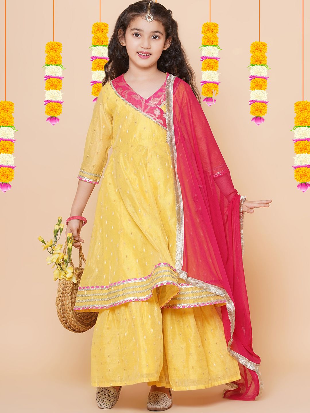 Bitiya by Bhama Girls Ethnic Motifs Woven Design Anarkali Kurta & Sharara with Dupatta-picture-26