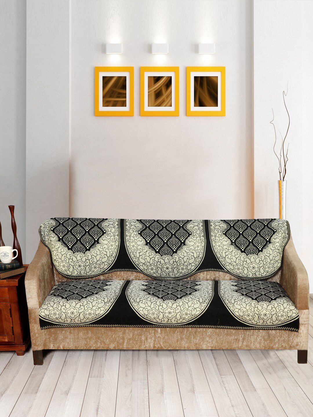 Nendle Black & White Woven-Designed Cotton 3-Seater Sofa Cover-image-20