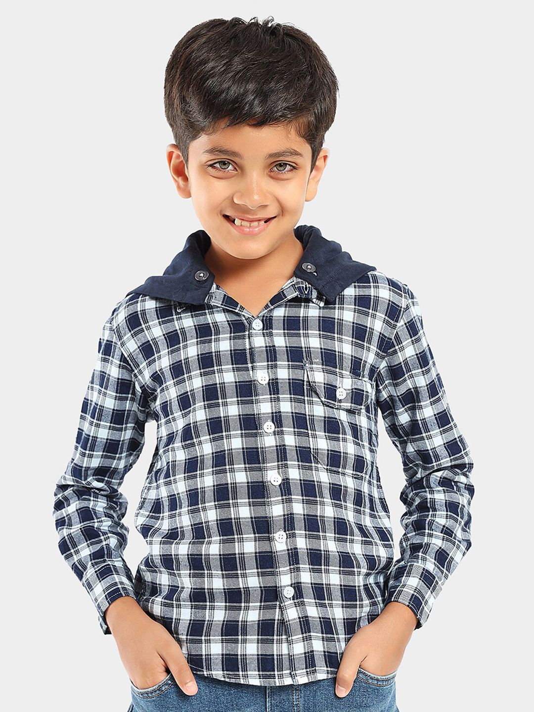 JusCubs Boys Checkered Casual Dark Blue Shirt - Buy JusCubs Boys