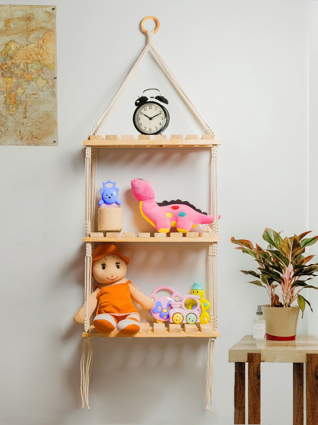 Decazone Beige Wooden 3 Tier Macrame Wall Hanging