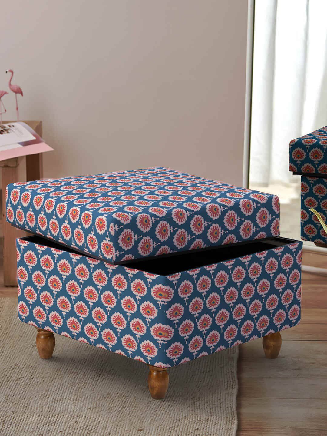Chumbak Blue & Orange Printed Rectangle Ottomans-image-23