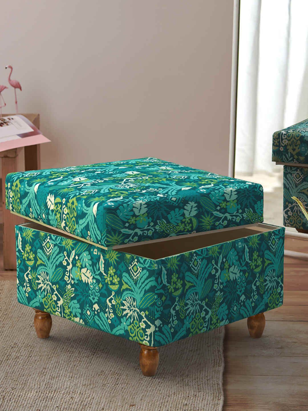 Chumbak Green & Blue Printed Rectangular Storage Ottoman-picture-17