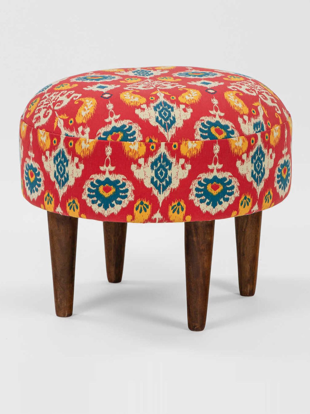 Chumbak  Red & Blue Ikkat Printed Round Ottoman