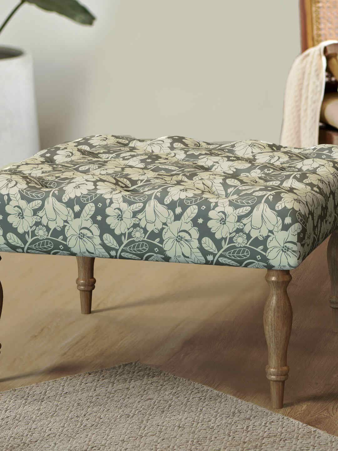 Chumbak Grey & White Printed Square Ottoman-picture-12