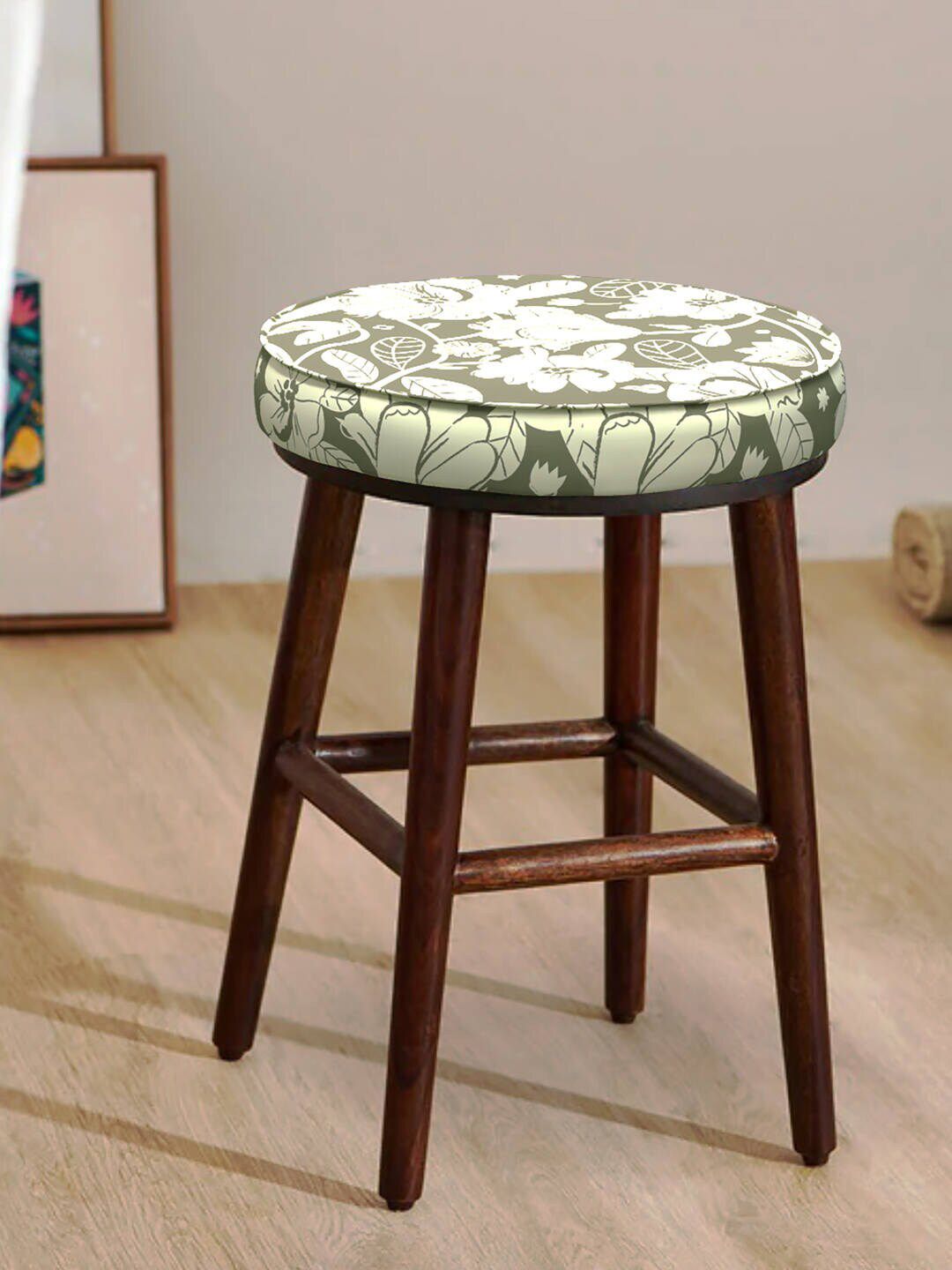 Chumbak Grey & White Printed Round Ottomans-image-11