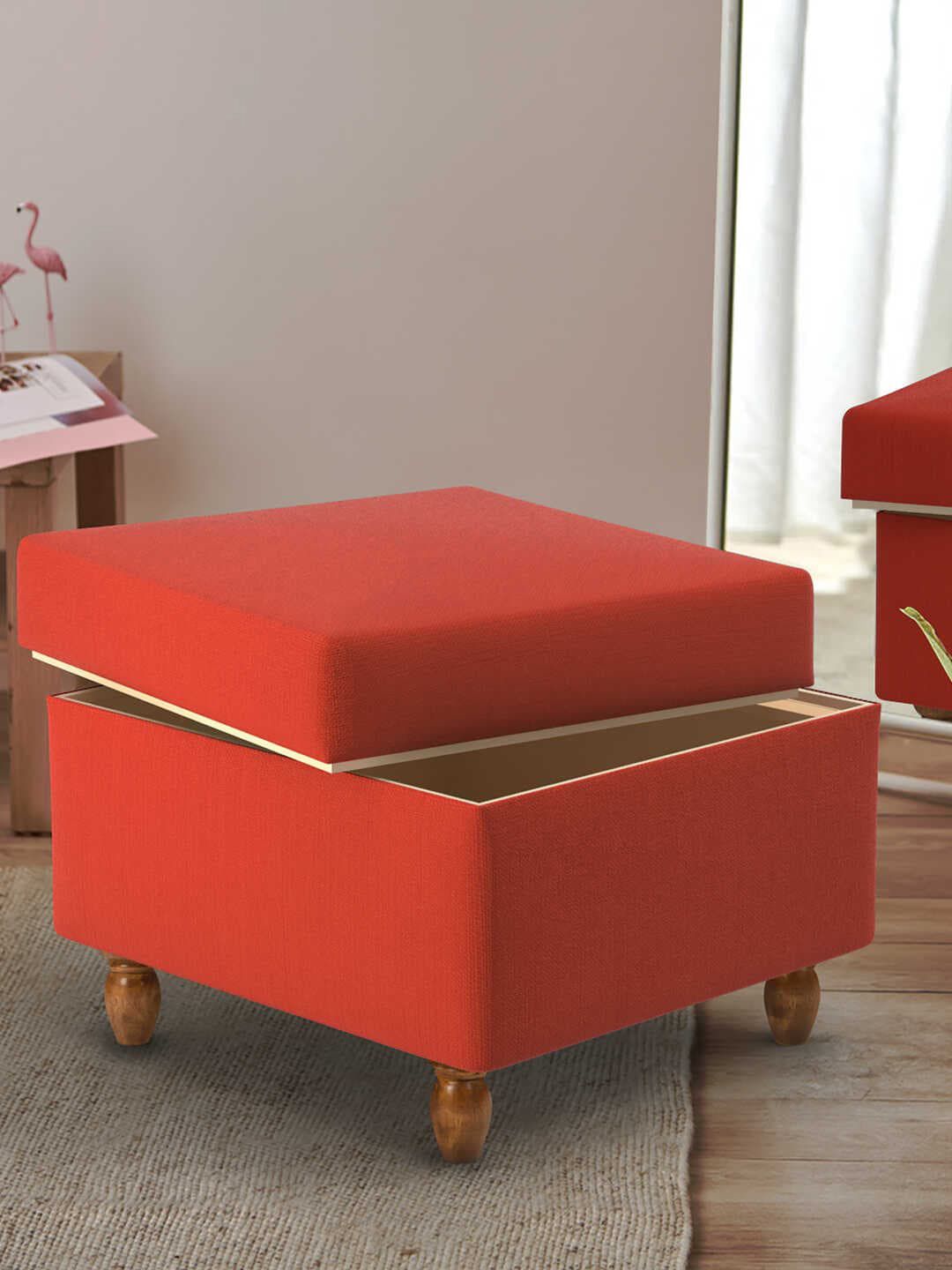 Chumbak Modern Trunk Coral Red Solid Rectangle Ottoman-picture-12