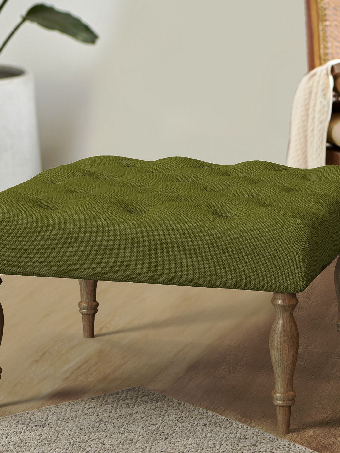 Chumbak Olive Green Solid Square Ottoman-picture-28