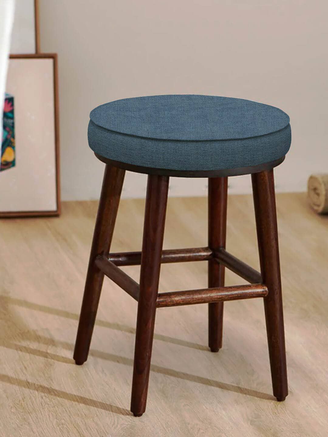 Chumbak English Cafe Blue Textured Round Ottoman-picture-41