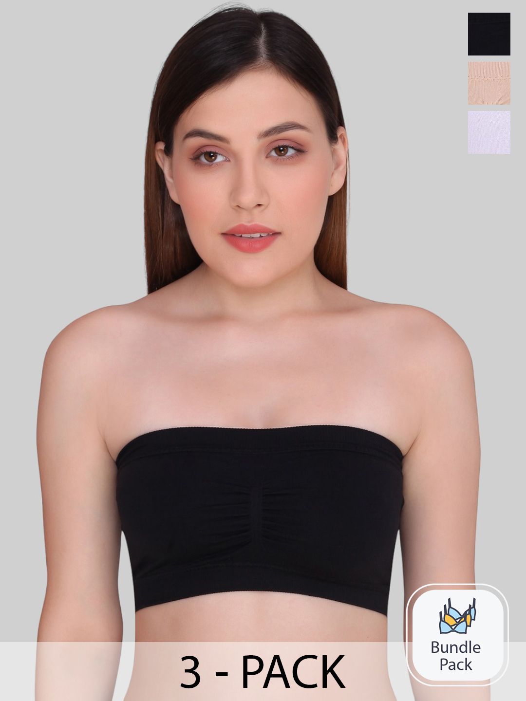 PLUMBURY Pack Of 3 Medium Coverage Removable Padding All Day Comfort Bandeau Bra