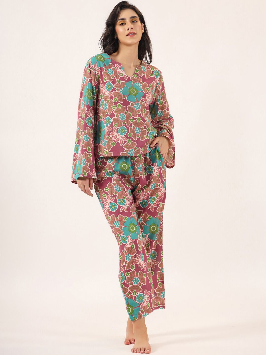 SANSKRUTIHOMES Floral Printed Pure Cotton Night Suit-picture-21