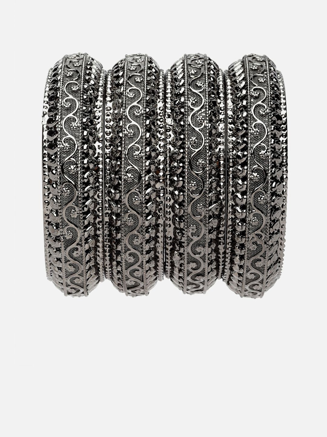 Sangria Set of 4 Silver-Plated Oxidised Bangles-picture-38