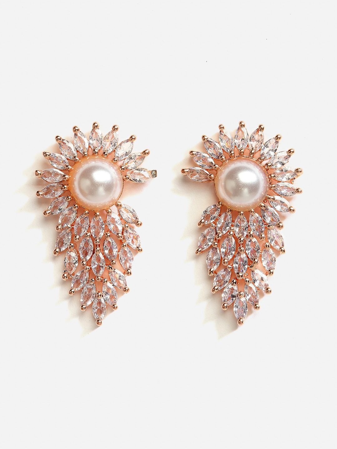 DressBerry Rose Gold-Plated & White Beaded Contemporary Studs Earrings-picture-17