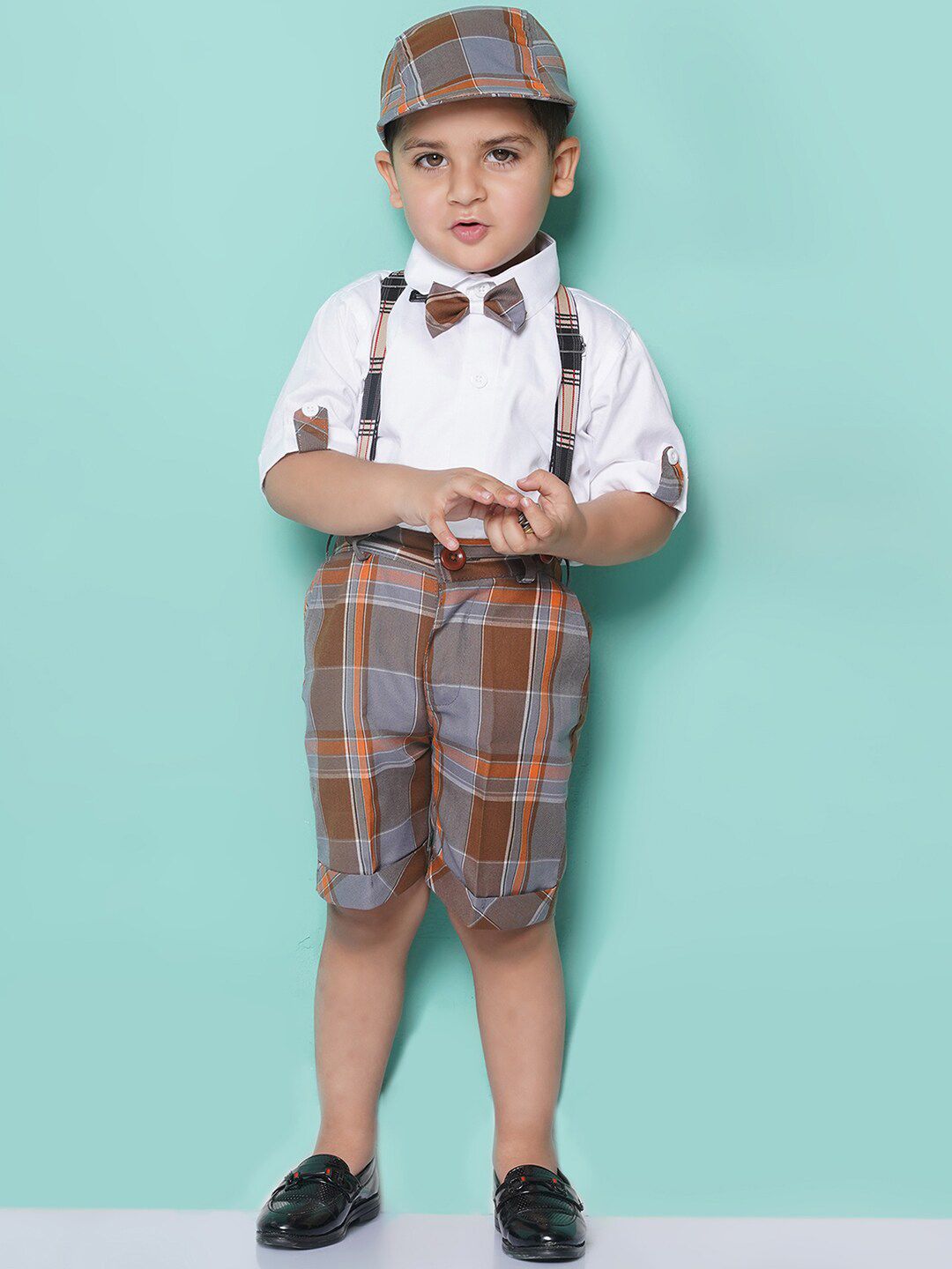Aj DEZInES Boys Checked Shirt with Shorts Cap & Suspenders Clothing Set-picture-34