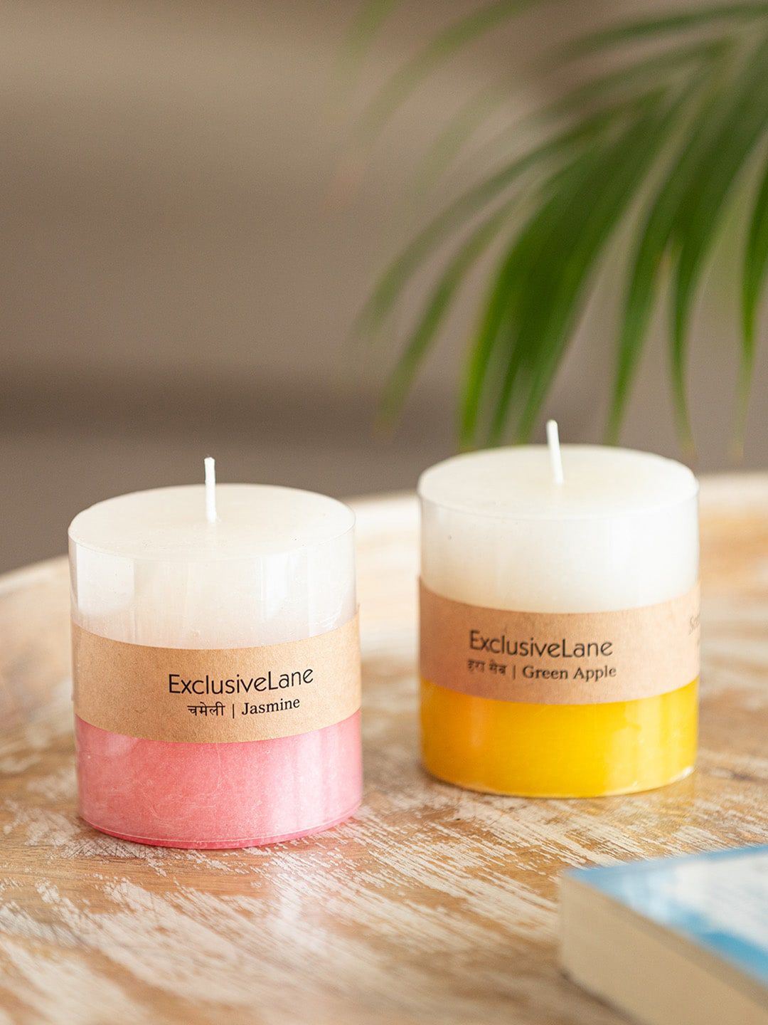 ExclusiveLane White 2 Pieces Wax Green Apple & Jasmine Pillar Scented Candles-image-41