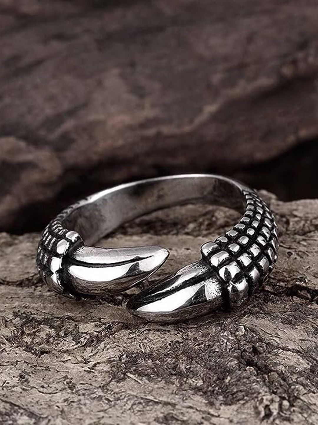 KRYSTALZ Men Silver-Plated Owl Eye Shaped Finger Ring-image-2