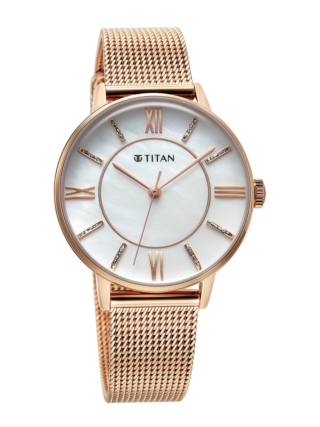 Titan Women Embellished Dial & Bracelet Style Straps Analogue Watch 95248WM02