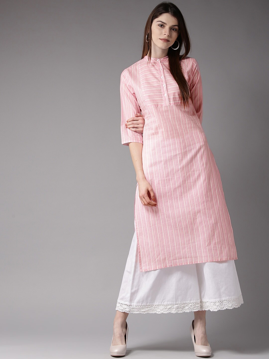 HERE&NOW Candy Floss Pink Striped Cotton Kurta