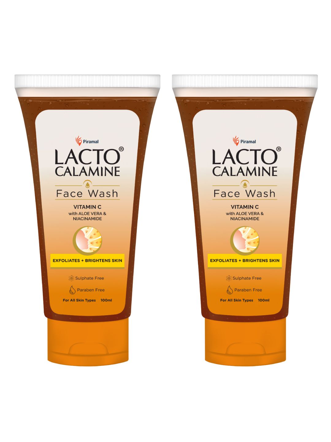 Lacto Calamine Set Of 2 Vitamin C Face Wash With Aloe Vera & Niacinamide - 100ml Each