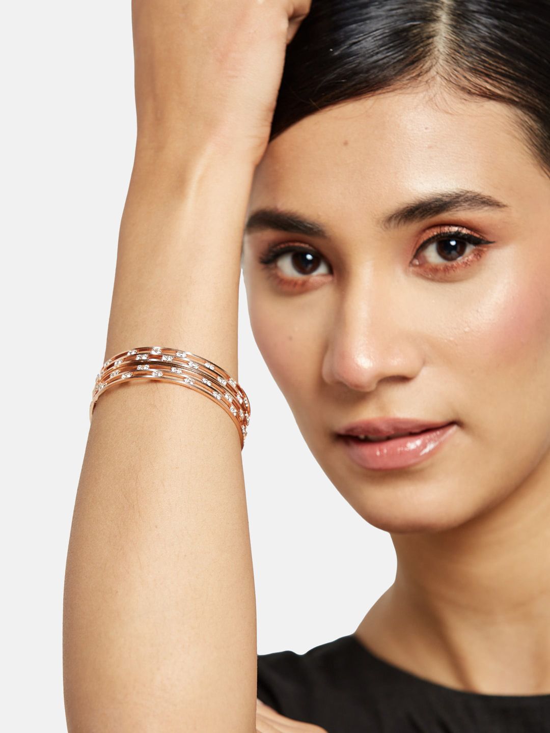 ATIBELLE Rose Gold-Plated CZ Studded & Beaded Mangalsutra with Bangles