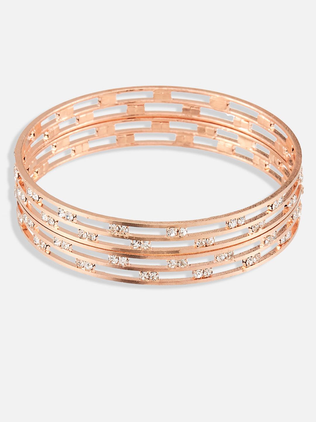 ATIBELLE Rose Gold-Plated CZ Studded & Beaded Mangalsutra with Bangles