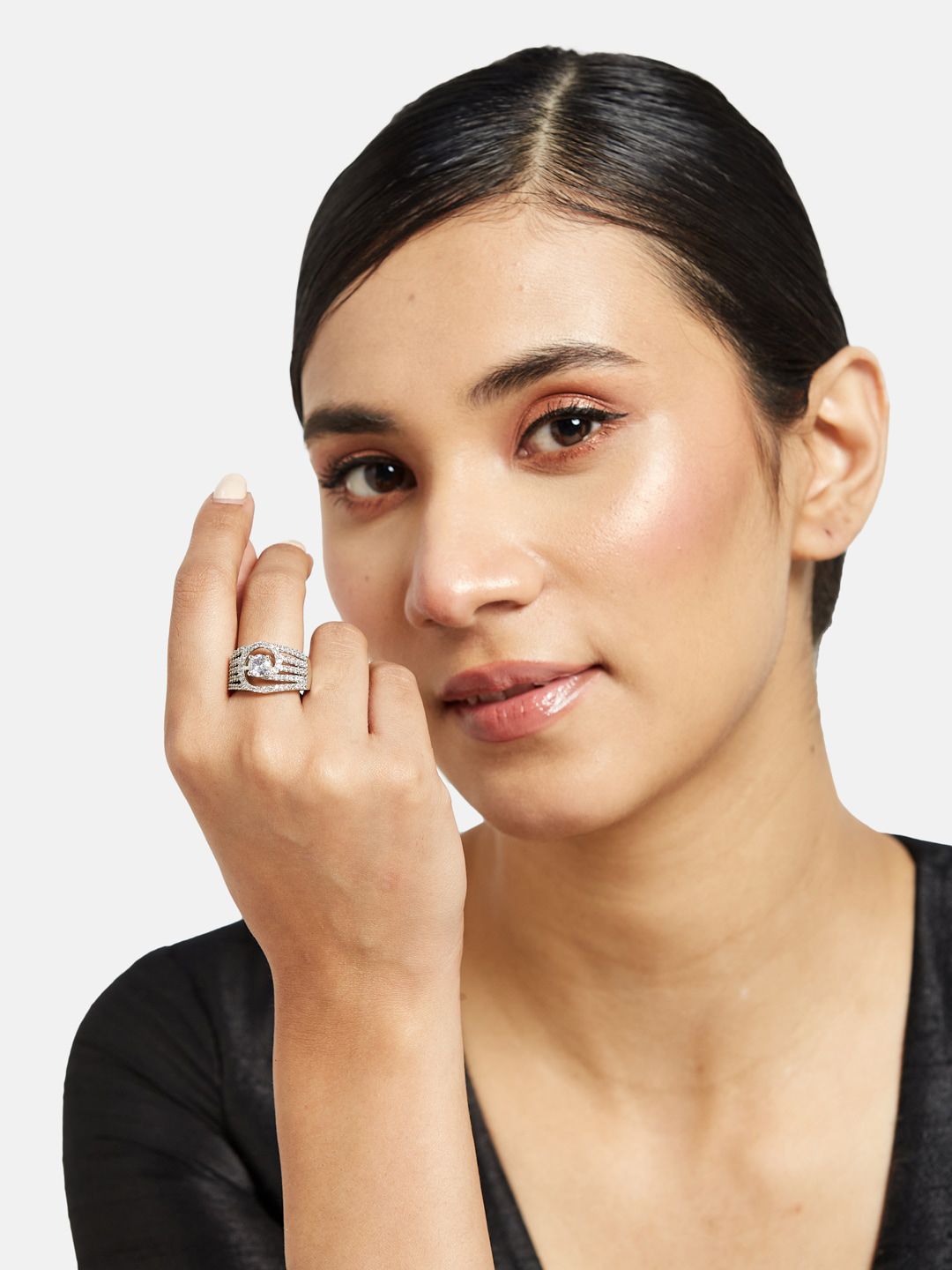 ATIBELLE Set Of 2 Rhodium-Plated Adjustable Finger Ring