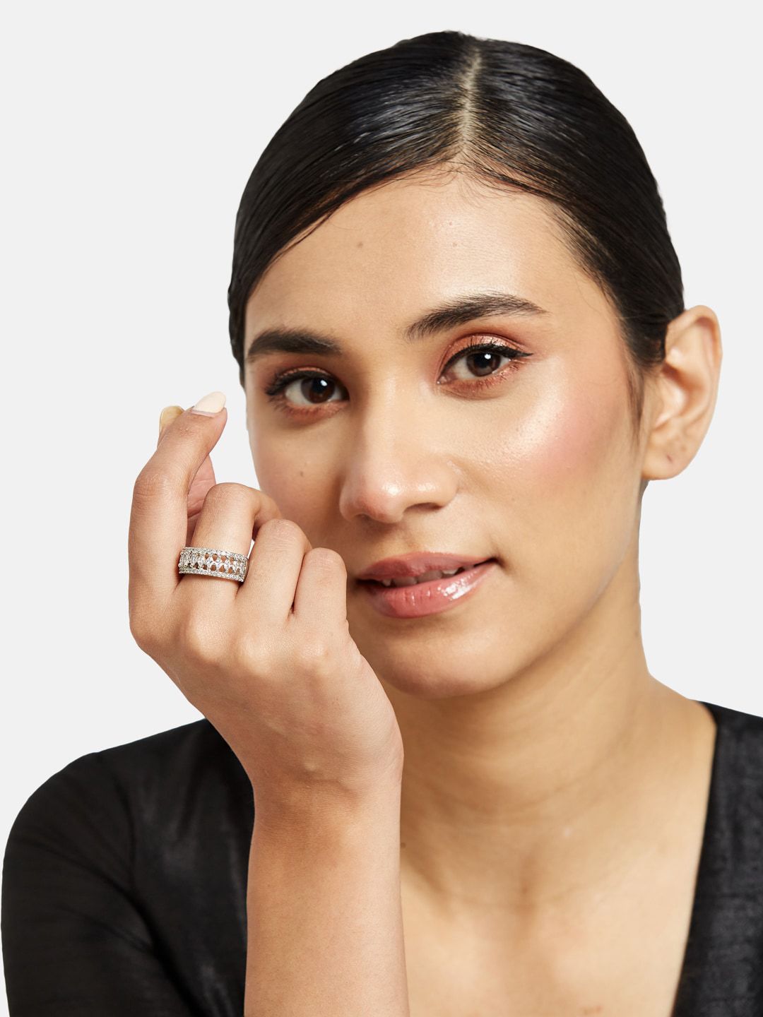 ATIBELLE Set Of 2 Rhodium-Plated Adjustable Finger Ring