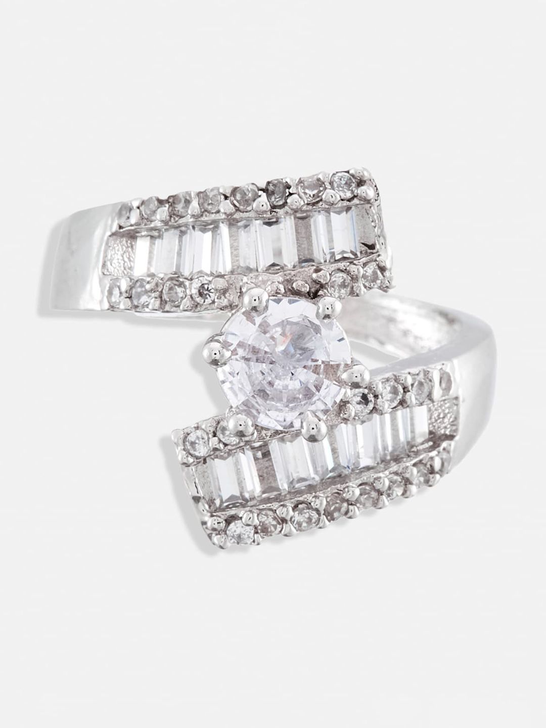 ATIBELLE Set Of 2 Rhodium-Plated CZ-Studded Finger Ring