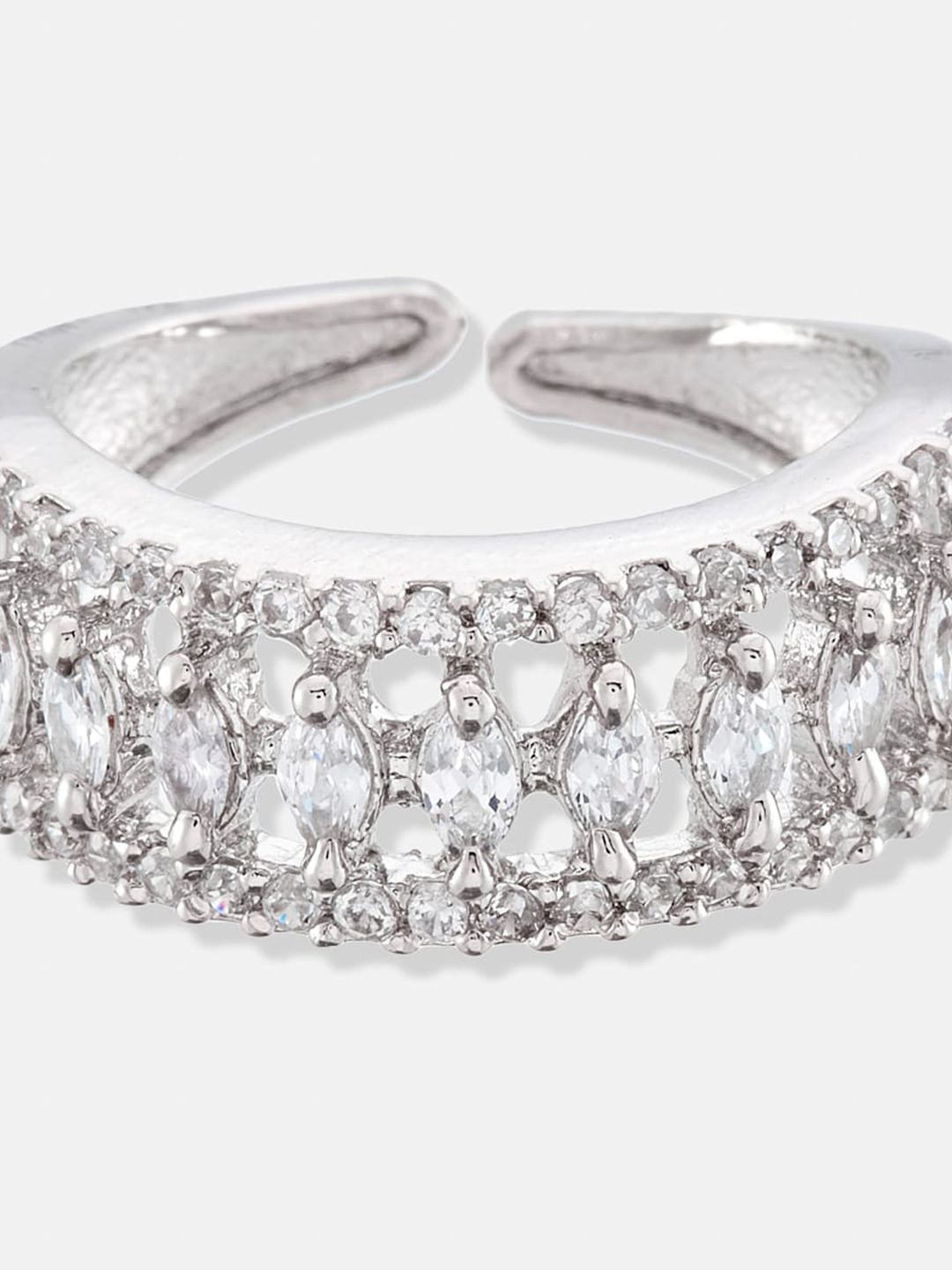 ATIBELLE Set Of 2 Rhodium-Plated CZ-Studded Finger Ring