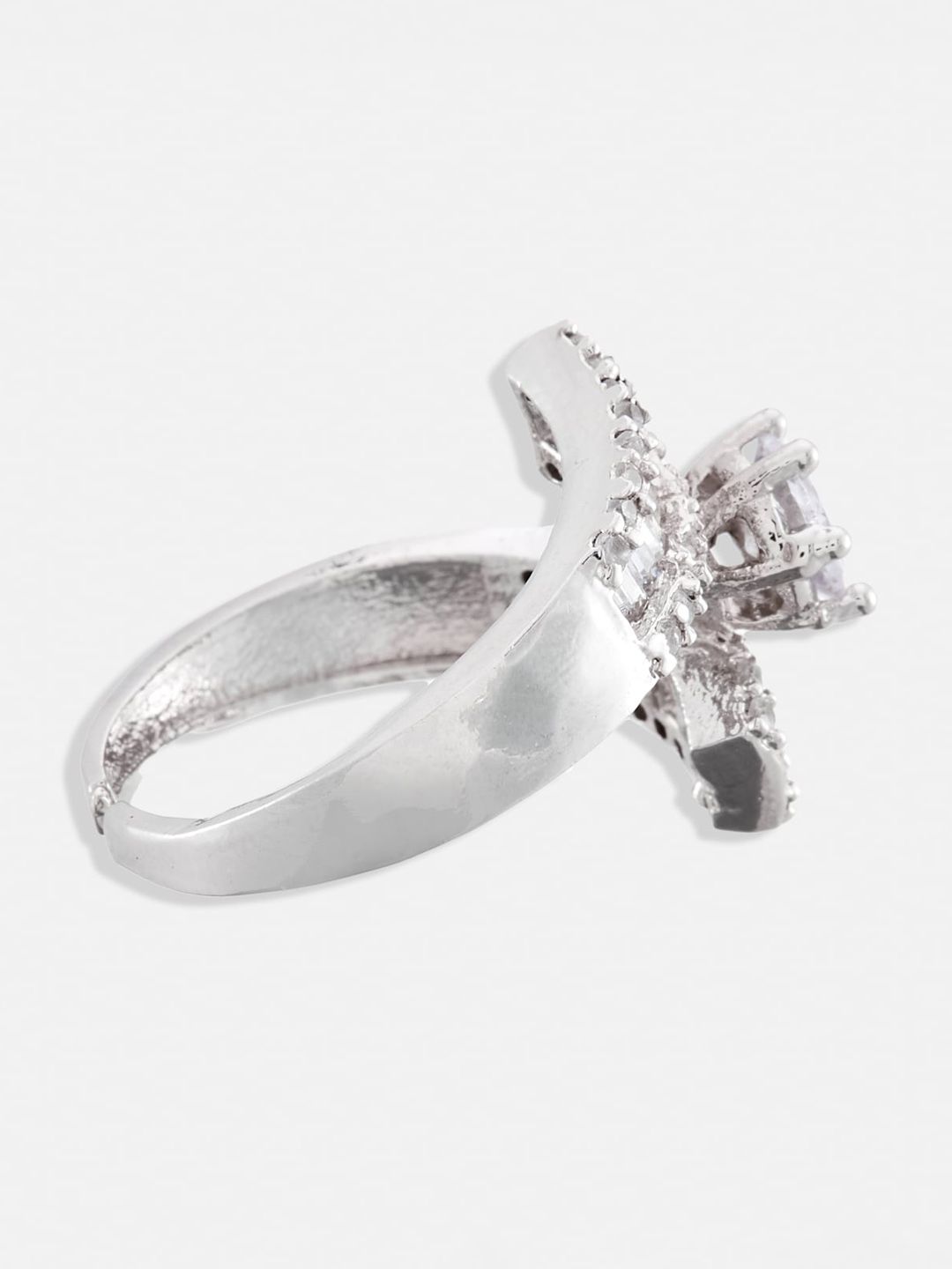 ATIBELLE Set Of 2 Rhodium-Plated CZ-Studded Finger Ring
