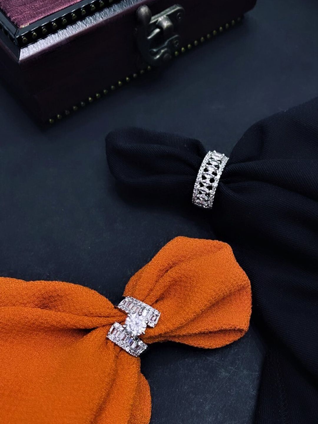 ATIBELLE Set Of 2 Rhodium-Plated CZ-Studded Finger Ring