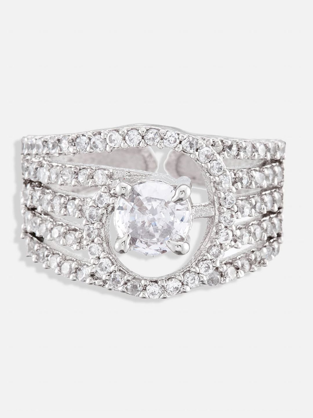 ATIBELLE Set Of 2 Rhodium-Plated CZ-Studded Finger Rings