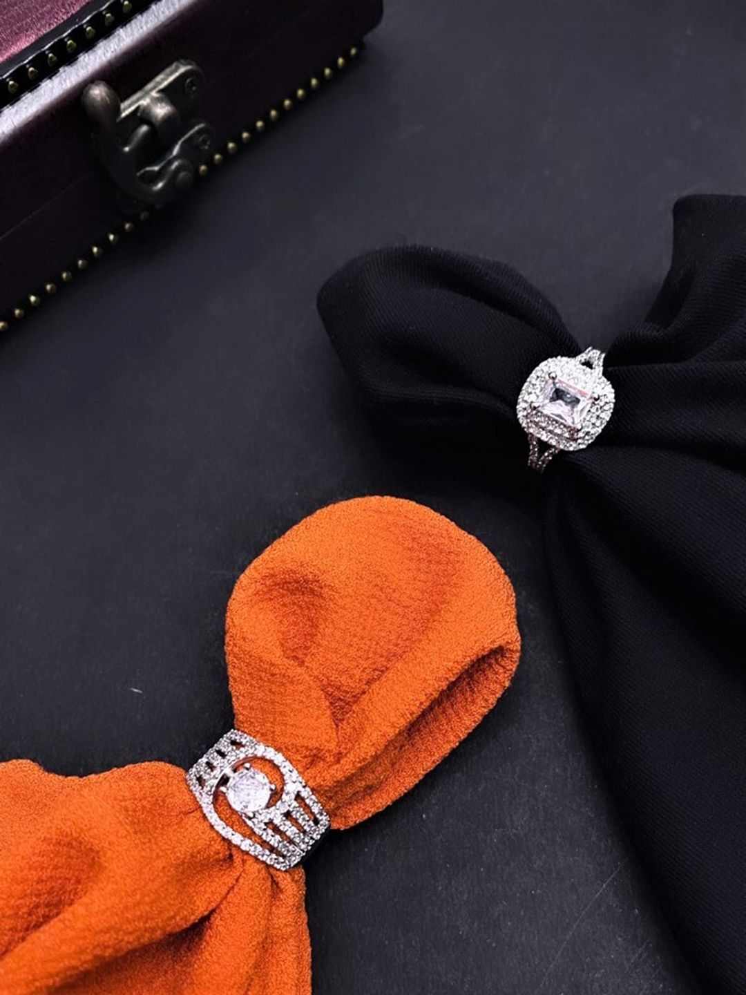 ATIBELLE Set Of 2 Rhodium-Plated CZ-Studded Finger Rings