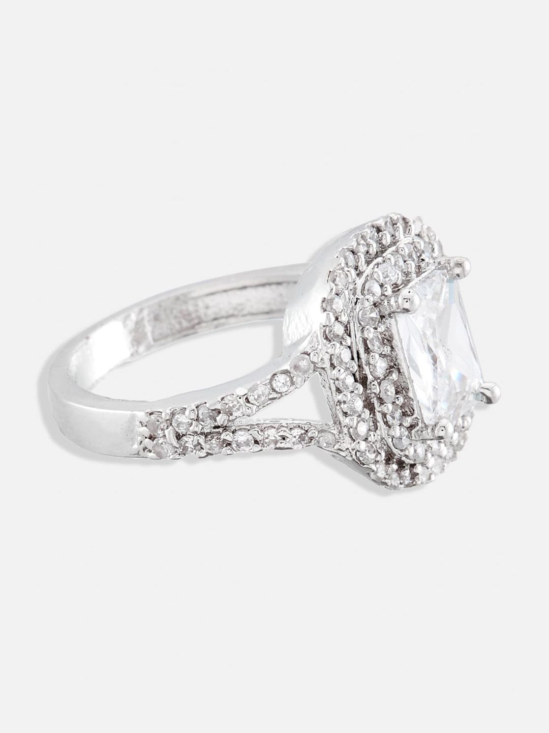 ATIBELLE Set Of 2 Rhodium-Plated CZ-Studded Finger Ring