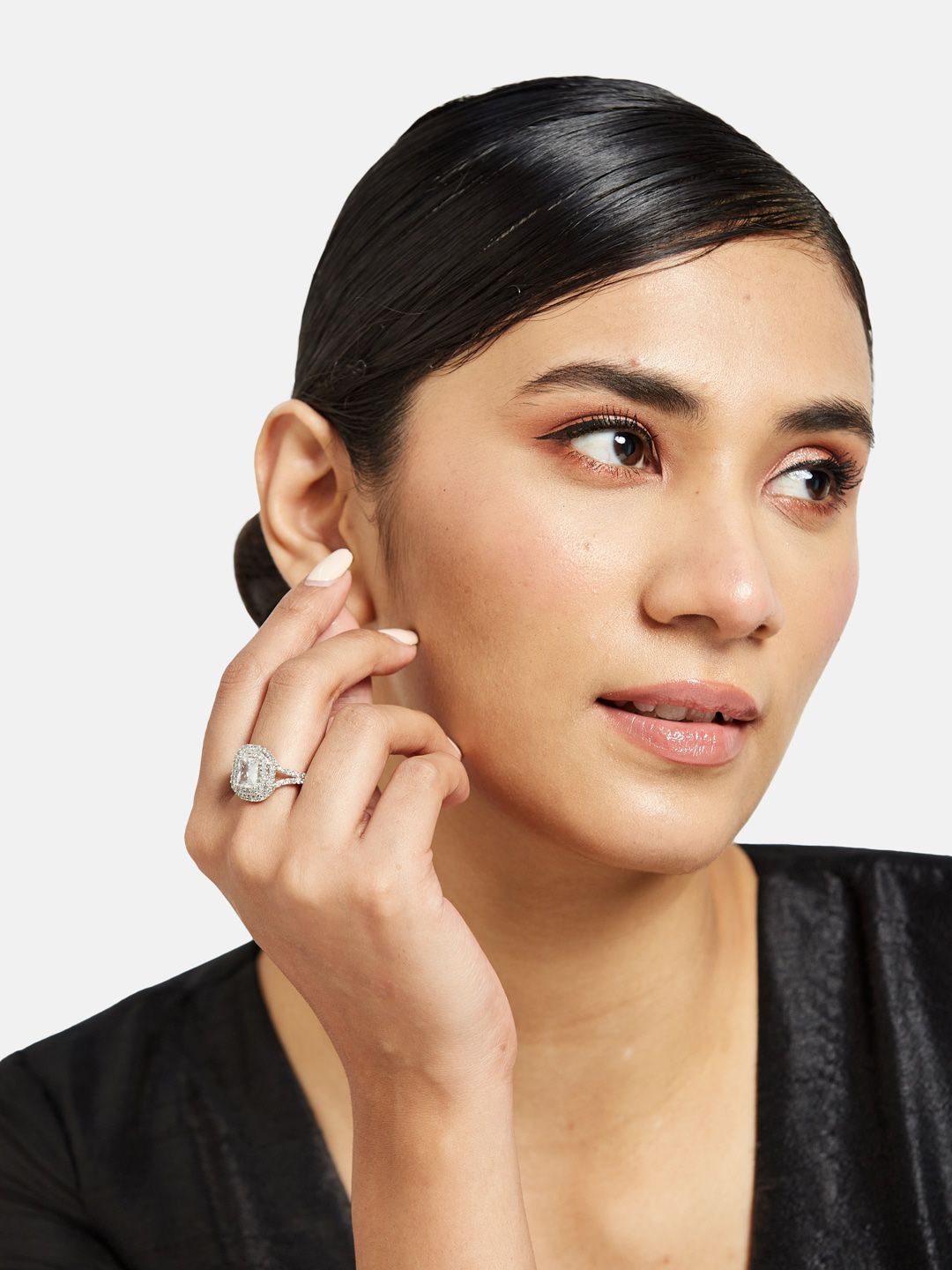 ATIBELLE Set Of 2 Rhodium-Plated CZ-Studded Finger Ring