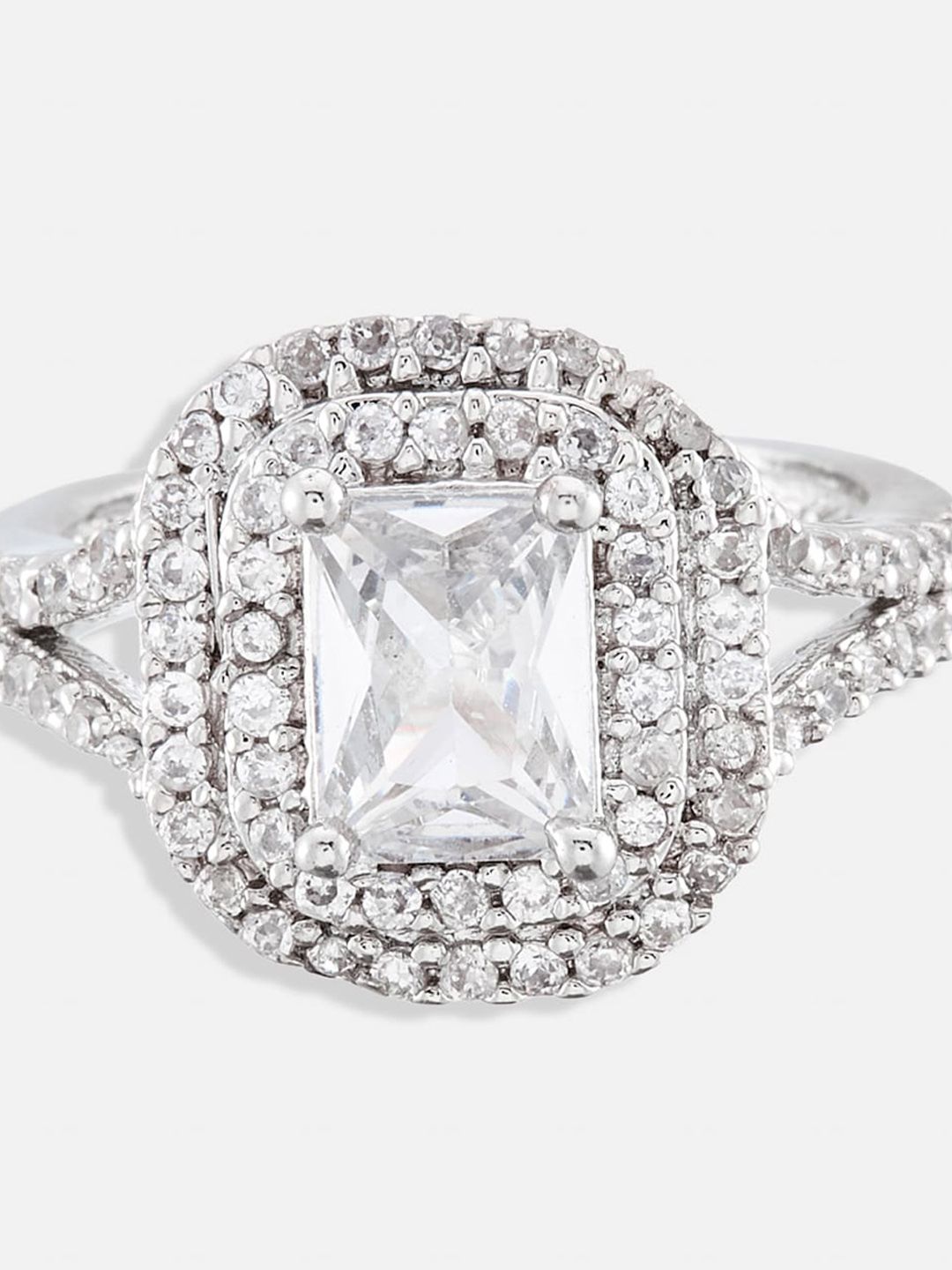 ATIBELLE Set Of 2 Rhodium-Plated CZ-Studded Finger Ring