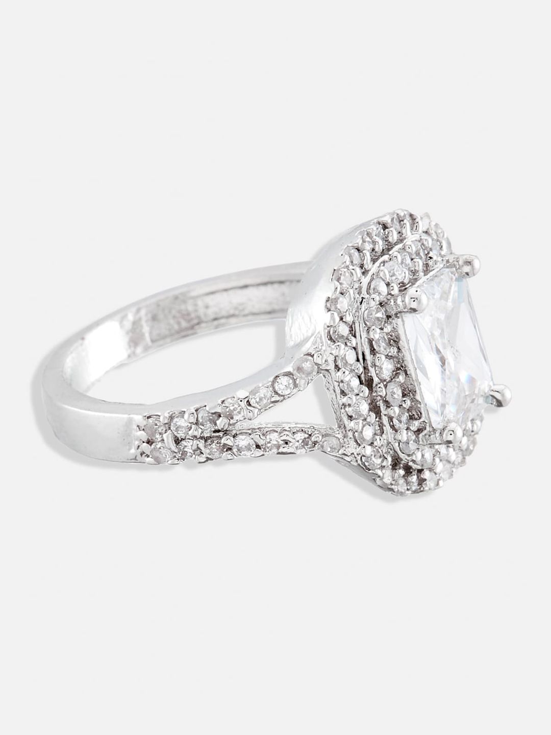 ATIBELLE Set Of 2 Rhodium Plated CZ Studded Adjustable Finger Ring