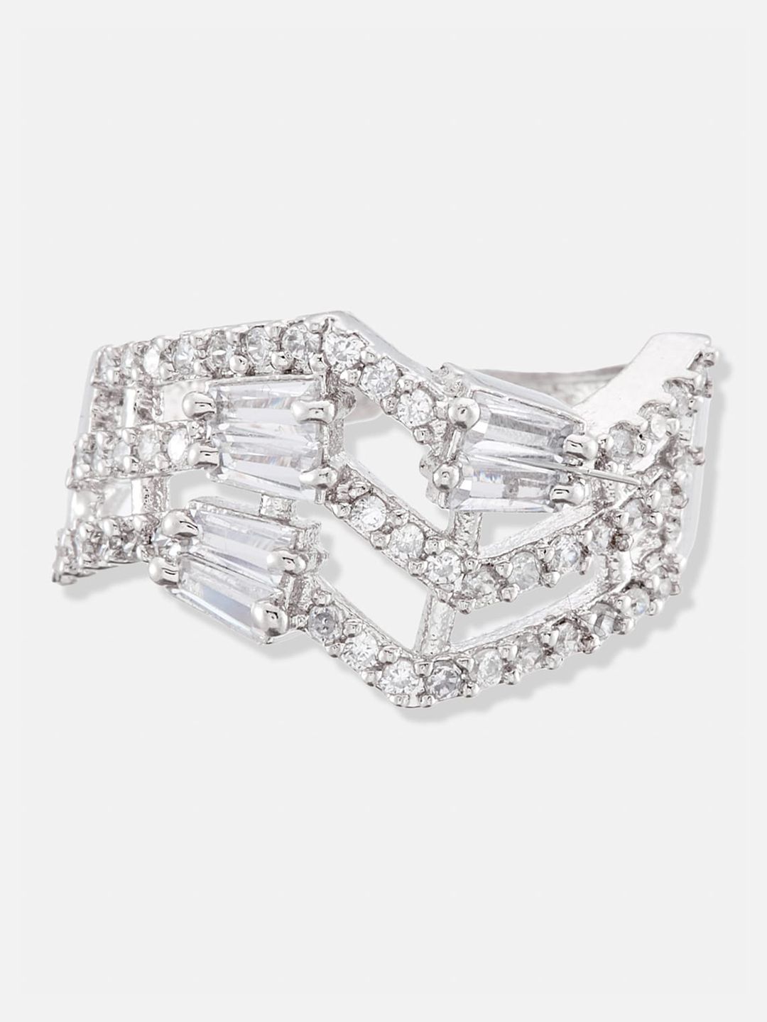 ATIBELLE Set Of 2 Rhodium Plated CZ Studded Adjustable Finger Ring