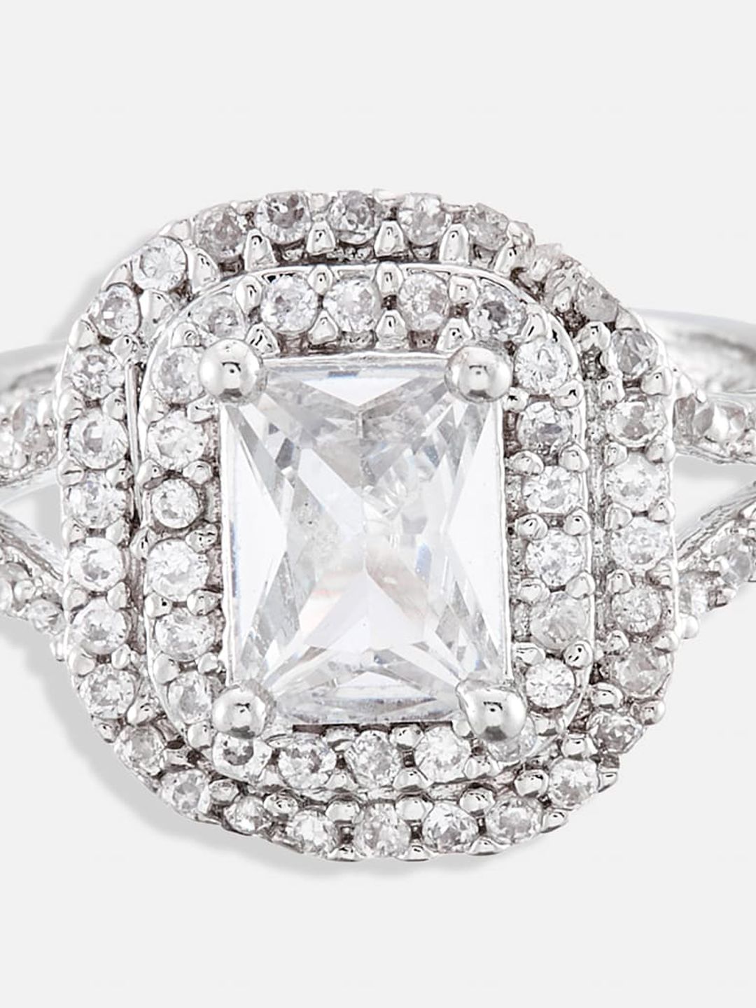 ATIBELLE Set Of 2 Rhodium Plated CZ Studded Adjustable Finger Ring