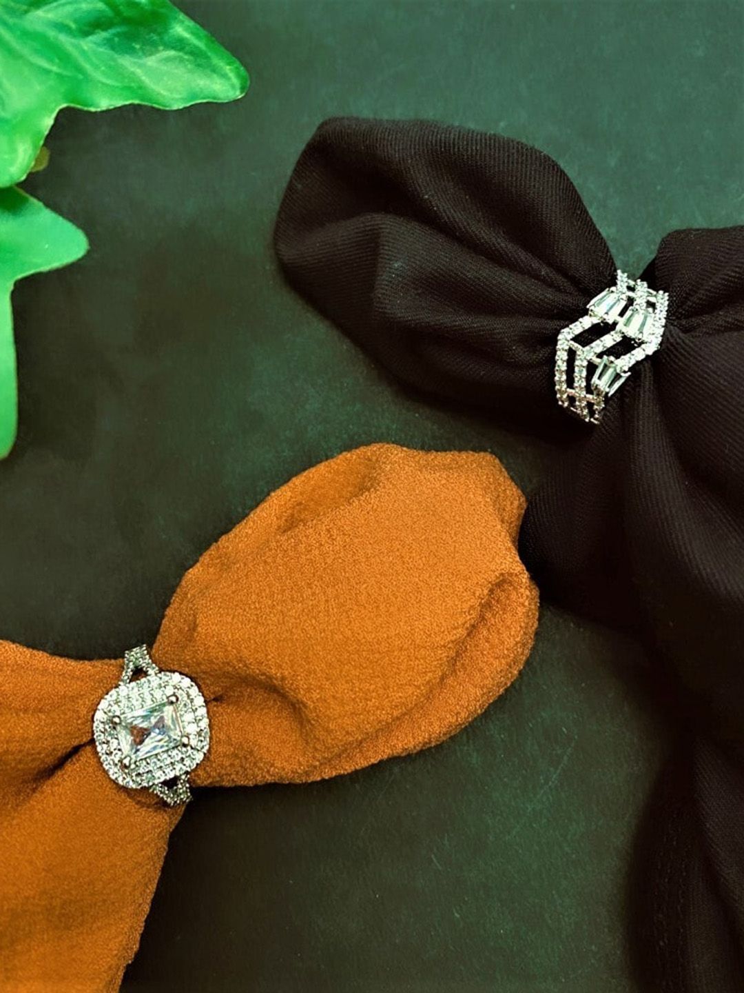 ATIBELLE Set Of 2 Rhodium Plated CZ Studded Adjustable Finger Ring