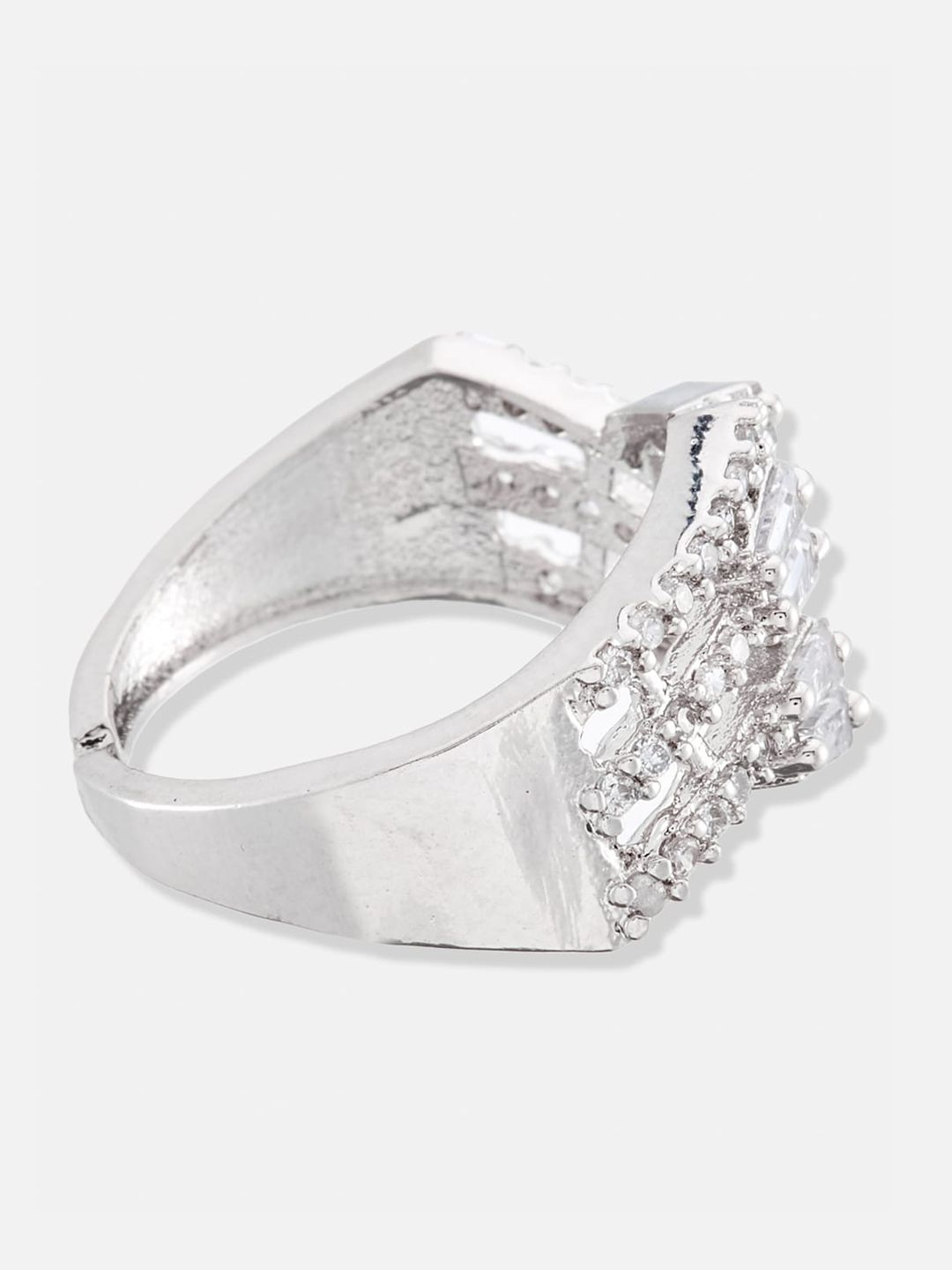 ATIBELLE Set Of 2 Rhodium Plated CZ Studded Adjustable Finger Ring