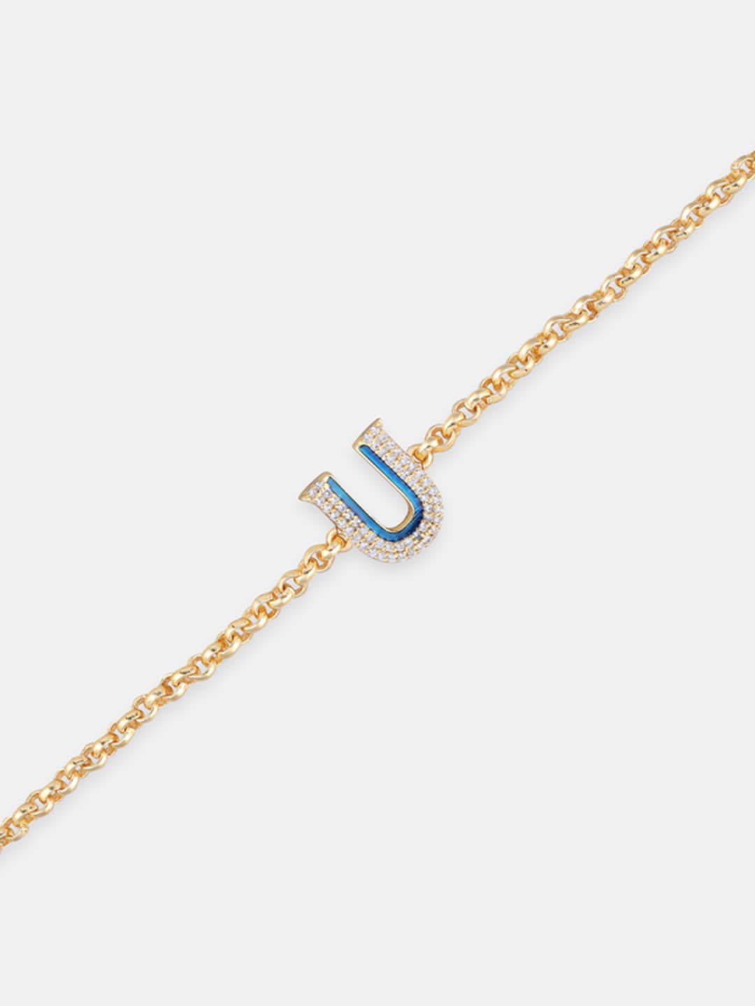 Tipsyfly Crystal and Blue Enamel Letter Bracelet - H