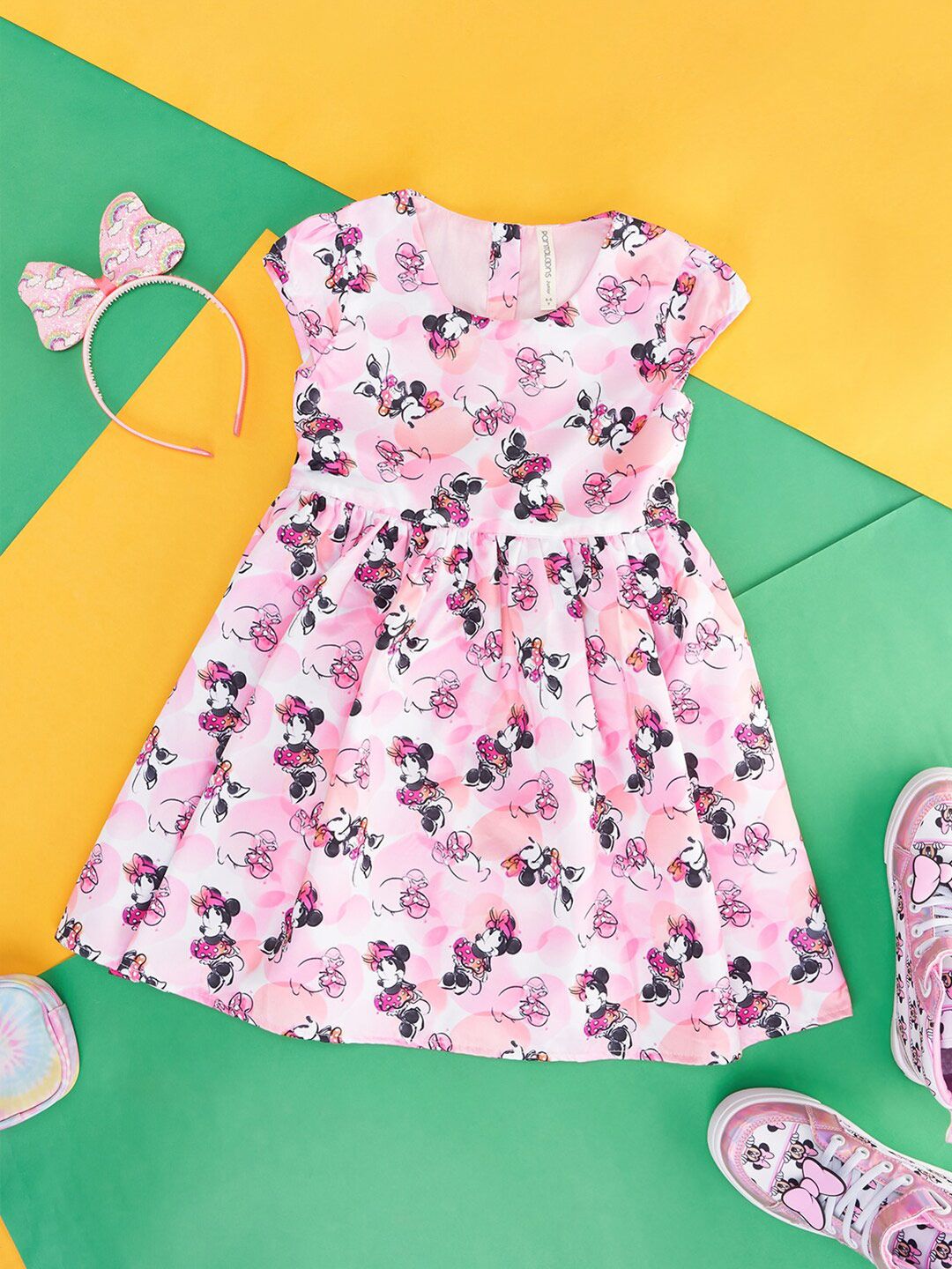 Pantaloons Junior Girls Minnie Mouse Printed Cap Sleeves Cotton Fit & Flare Dress-picture-27