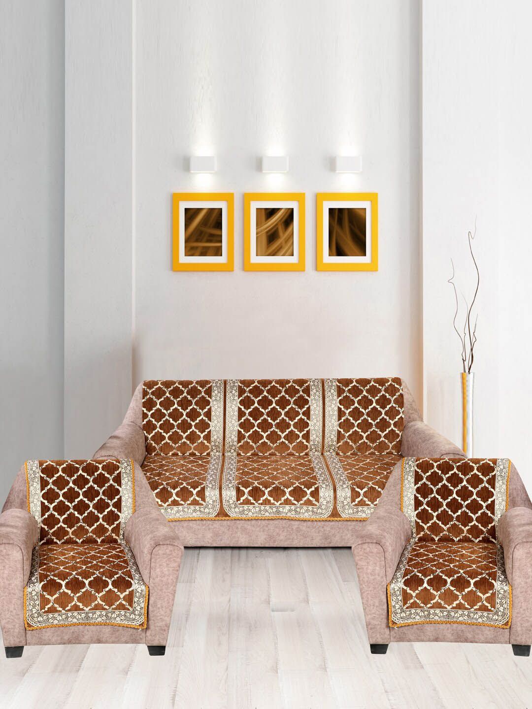 Nendle Brown Velvet Damask Printed 5 Seater Sofa Covers-image-43