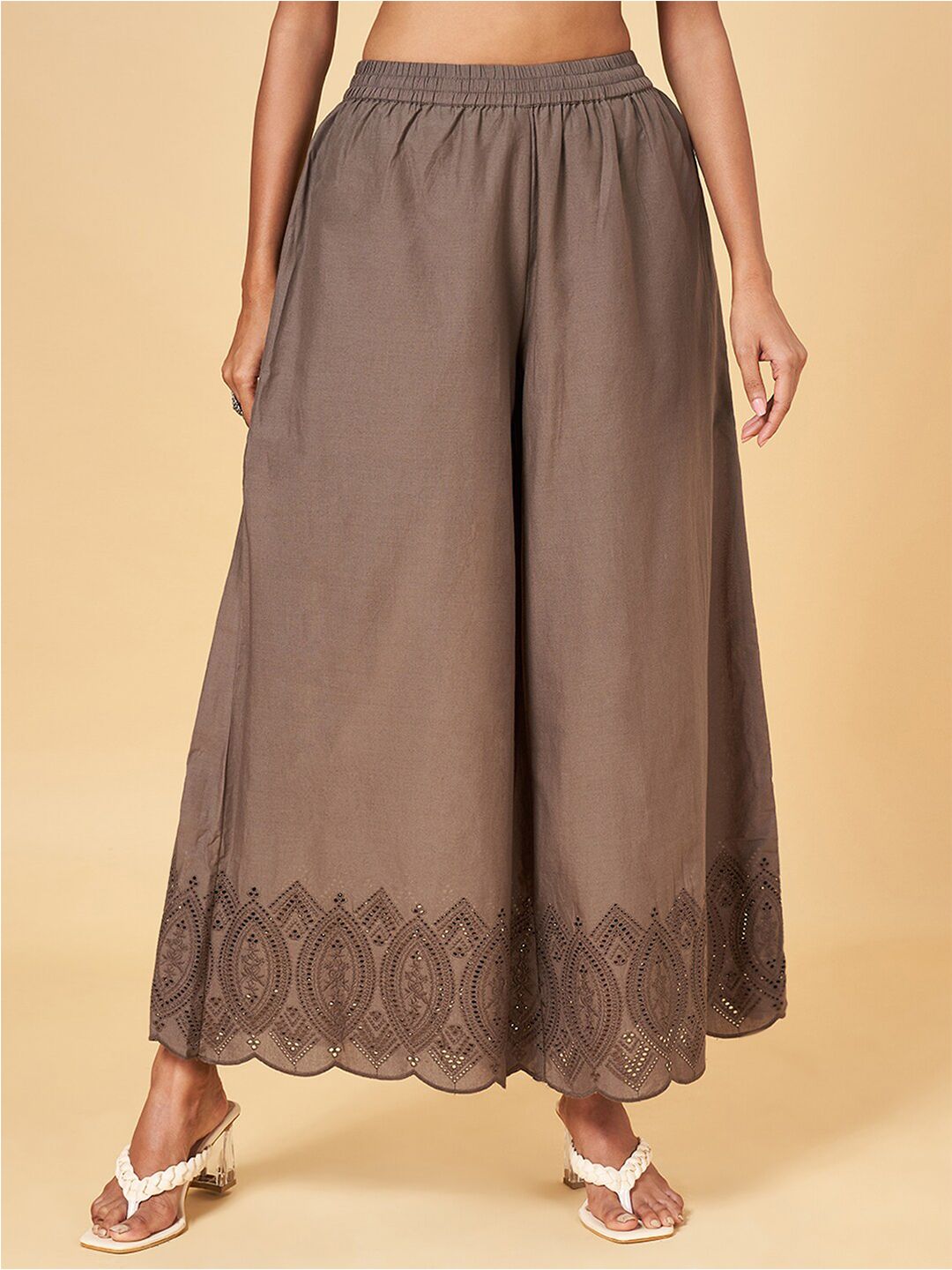 RANGMANCH BY PANTALOONS Ethnic Motifs Hem Design Flared Palazzos-image-7