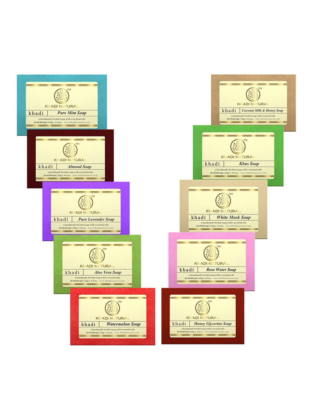 Khadi Natural Set of 10 Herbal Soap for a Revitalized Bath - 125g each