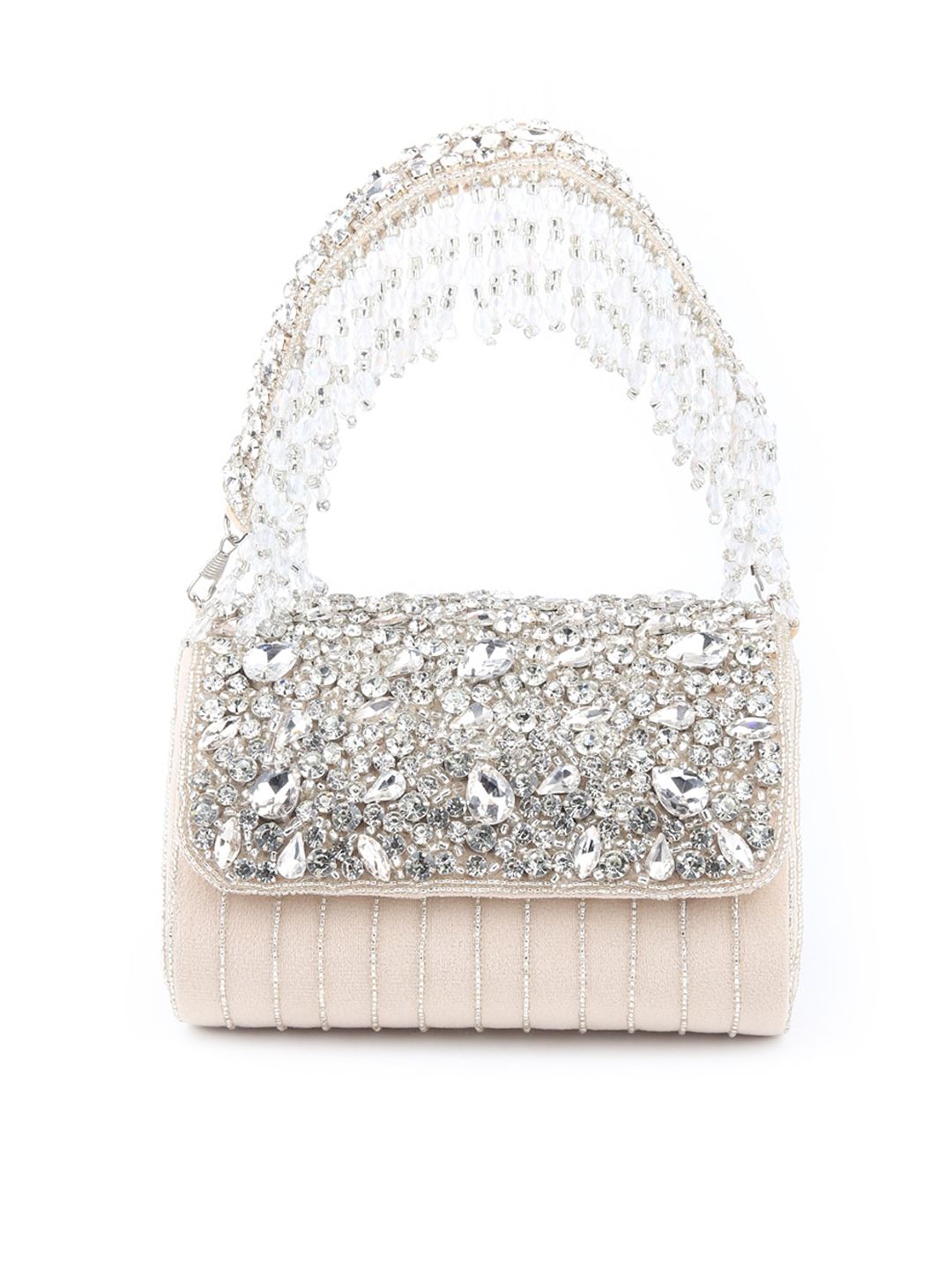 Rubans White Clutch Bags with Pearl and Stone Embellishment