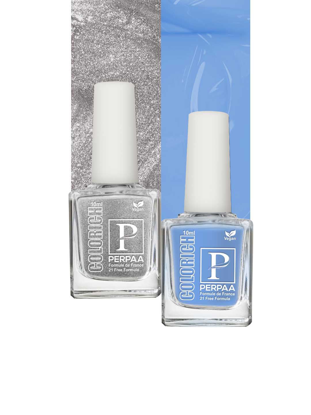 PERPAA Colorich 2-Pcs Quick Dry Long Lasting Nail Polishes - Ice Blue 06-Texture Silver 09-image-38
