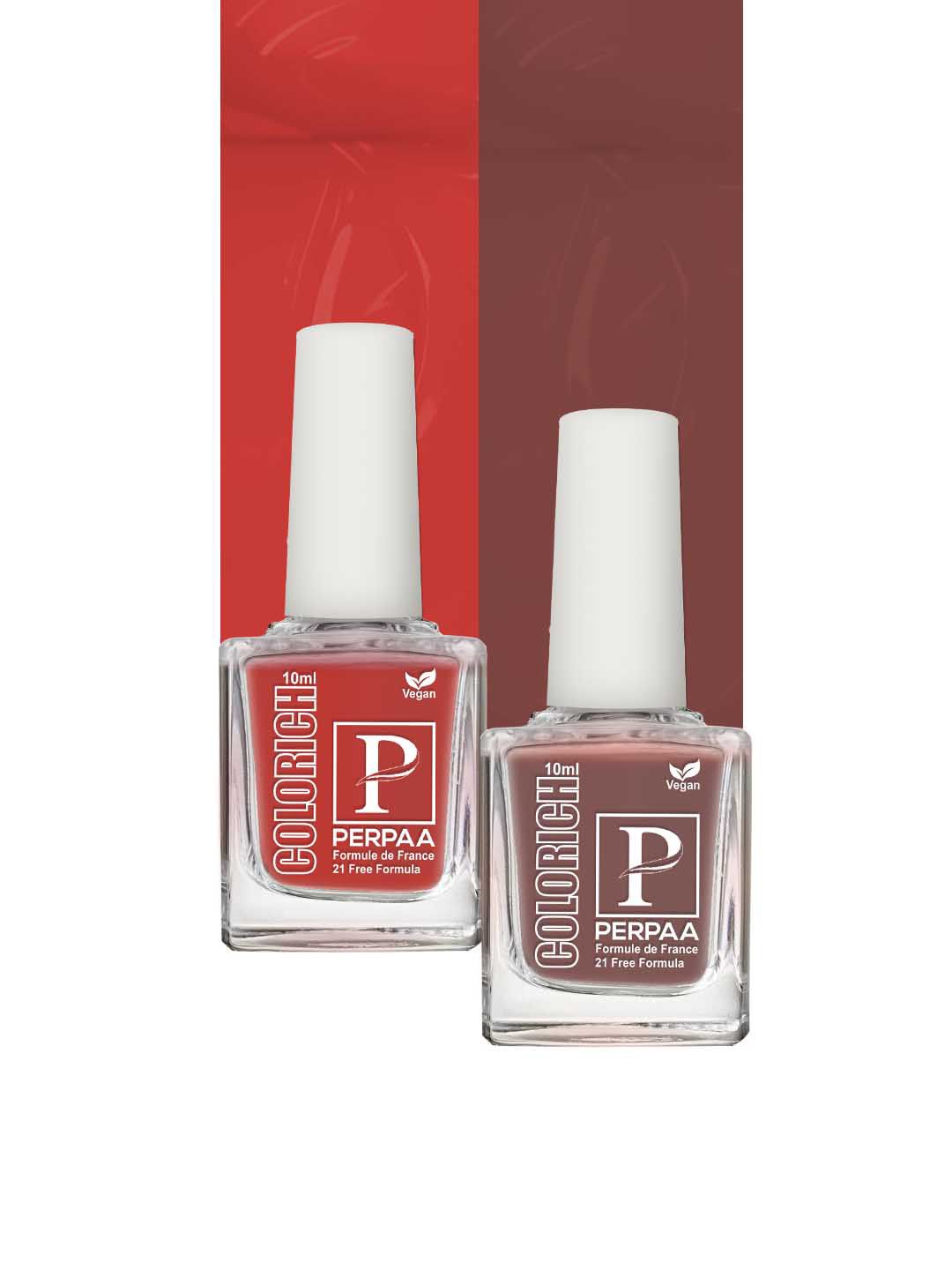 PERPAA Colorich 2-Pcs Quick Dry Long Lasting Nail Polishes - Bold Red 12 & Coco Brown 16-image-36