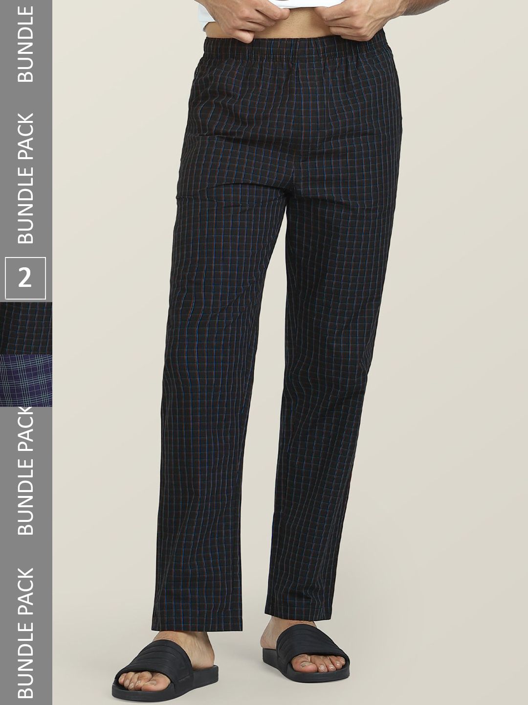 XYXX Men Pack Of 2 Checked Cotton Anti-Microbial Lounge Pants-picture-17