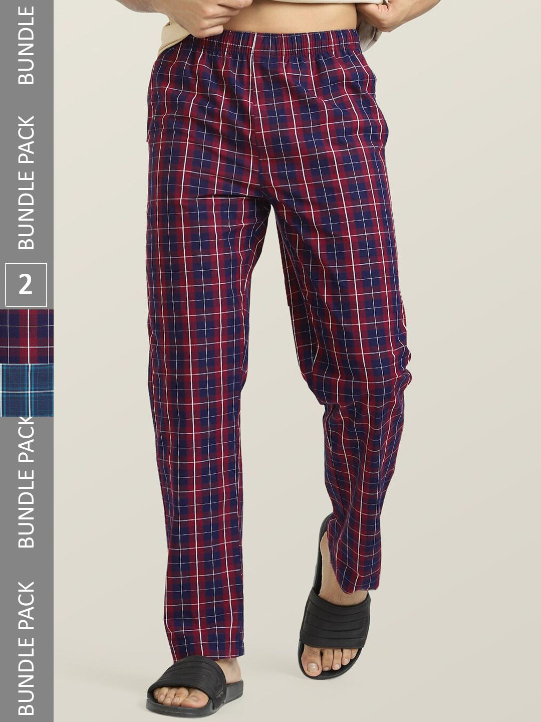 XYXX Men Pack Of 2 Checked Cotton Anti-microbial Lounge Pants-picture-14